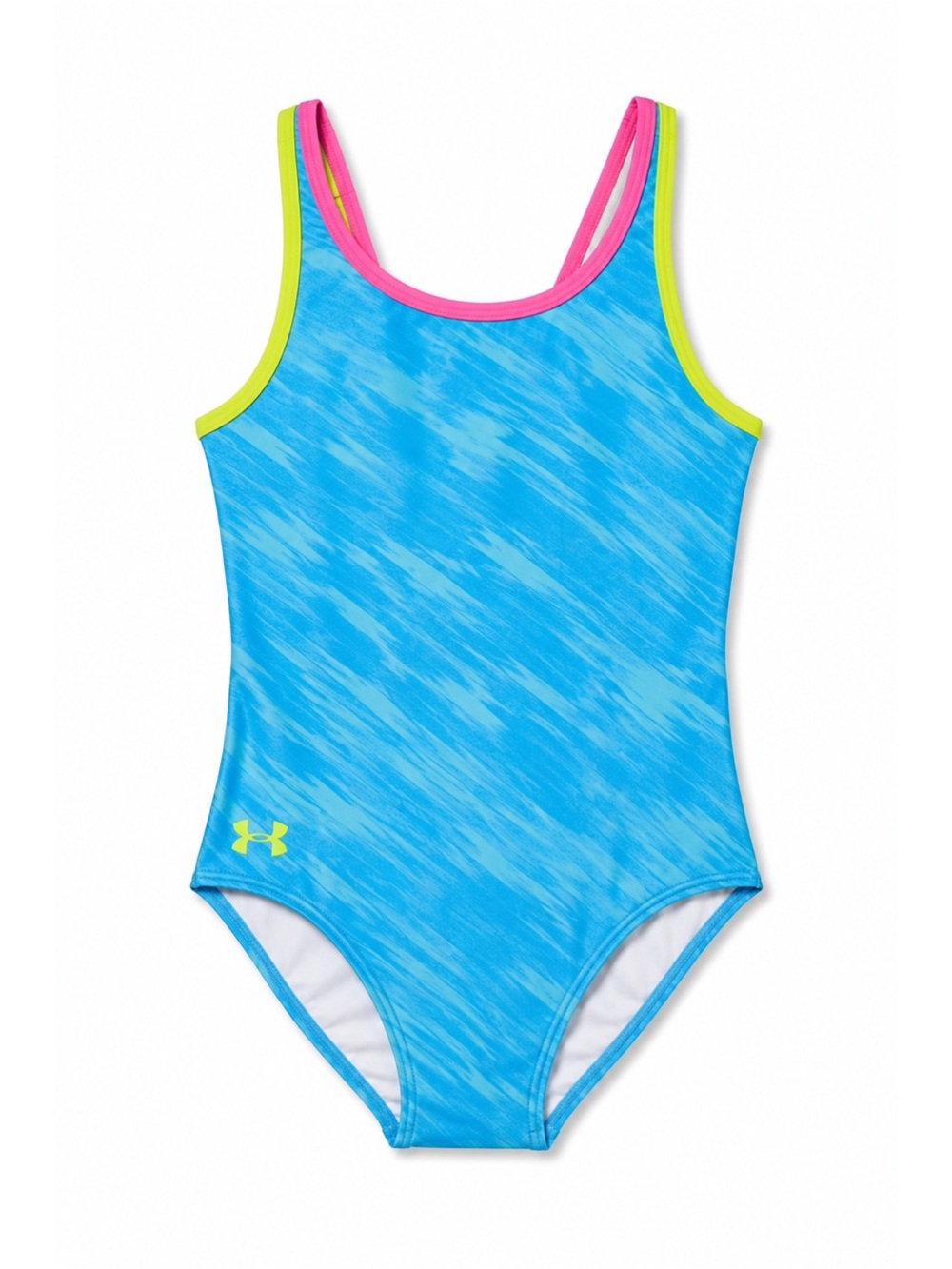 Under Armour Neon Blue Yellow & Pink Double Racerback One Piece Swimsuit Size 7